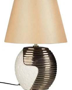 Candeeiro De Mesa Creme E Cor De Cobre Esla