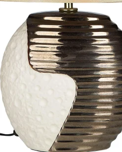 Candeeiro De Mesa Creme E Cor De Cobre Esla