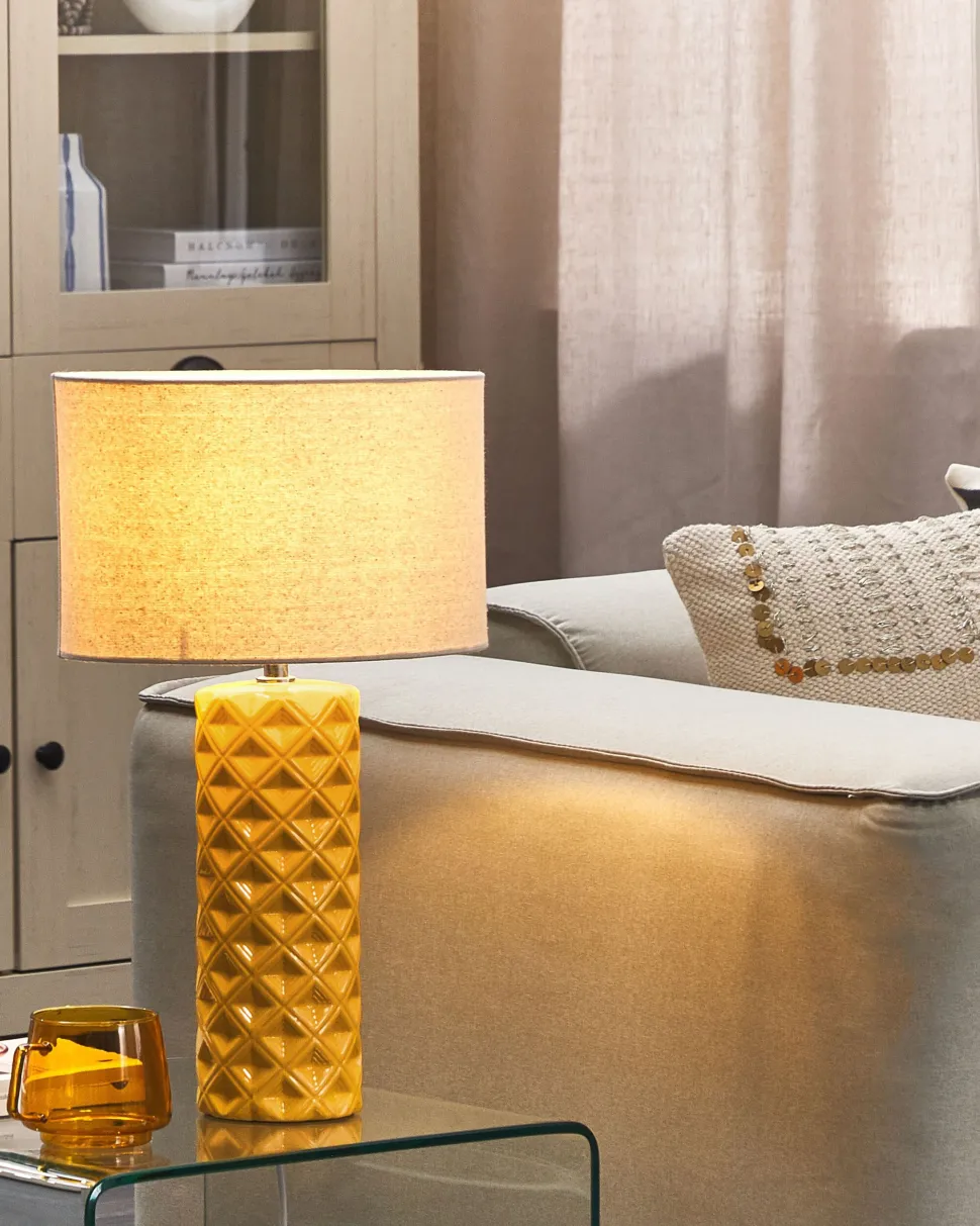 Candeeiro De Mesa De Ceramica Amarelo E Creme 49 Cm Balonne