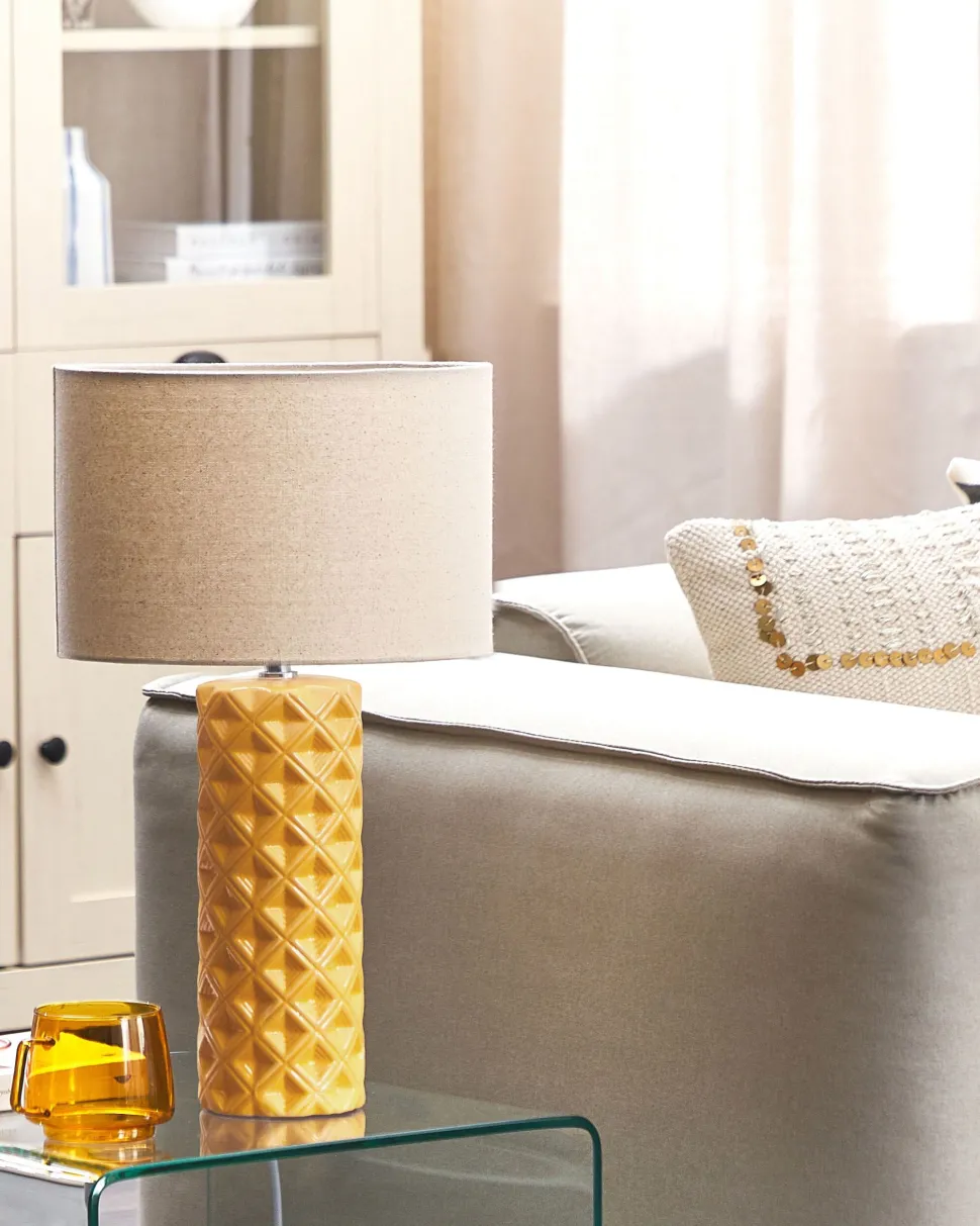 Candeeiro De Mesa De Ceramica Amarelo E Creme 49 Cm Balonne