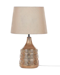 Candeeiro De Mesa De Ceramica Creme E Castanho Dourado 47 Cm Wari