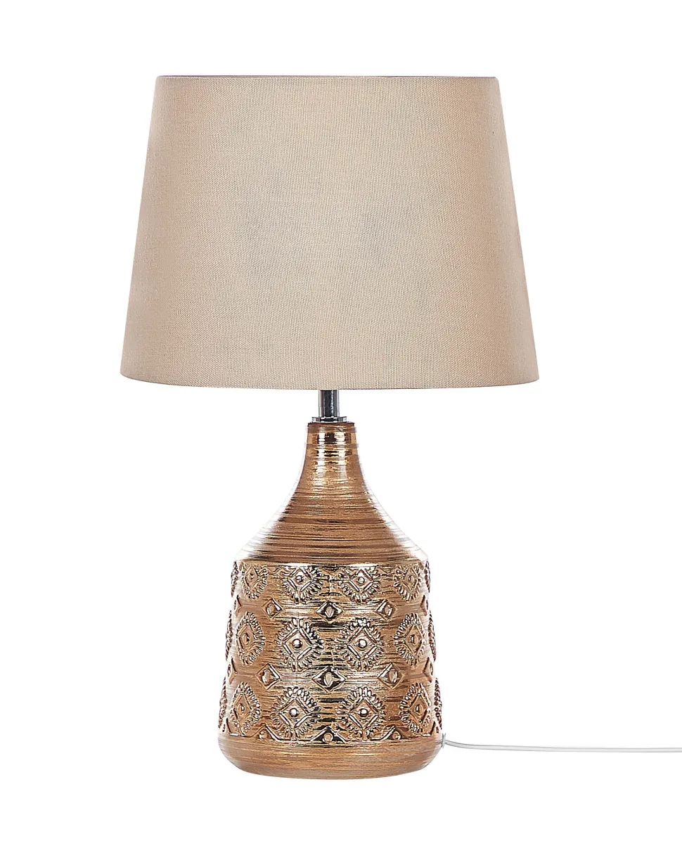 Candeeiro De Mesa De Ceramica Creme E Castanho Dourado 47 Cm Wari