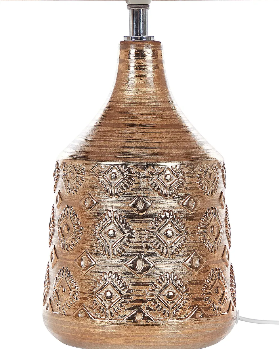 Candeeiro De Mesa De Ceramica Creme E Castanho Dourado 47 Cm Wari