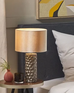 Candeeiro De Mesa De Ceramica Dourado E Creme 50 Cm Sankuru