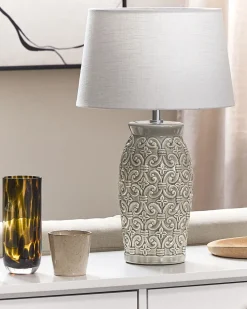 Candeeiro De Mesa De Ceramica Cinzento Claro E Branco 48 Cm Khoper