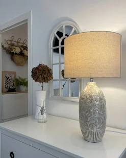 Candeeiro De Mesa Em Ceramica Creme 57 Cm Salza