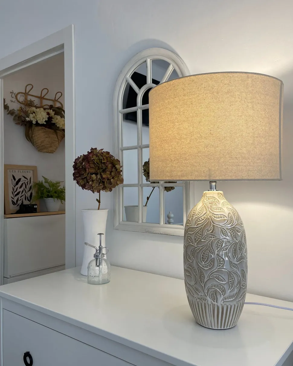 Candeeiro De Mesa Em Ceramica Creme 57 Cm Salza