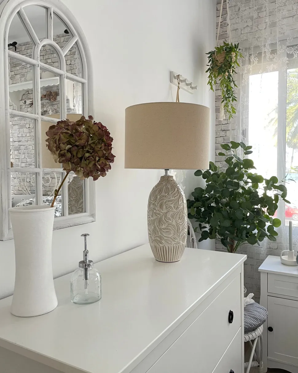 Candeeiro De Mesa Em Ceramica Creme 57 Cm Salza