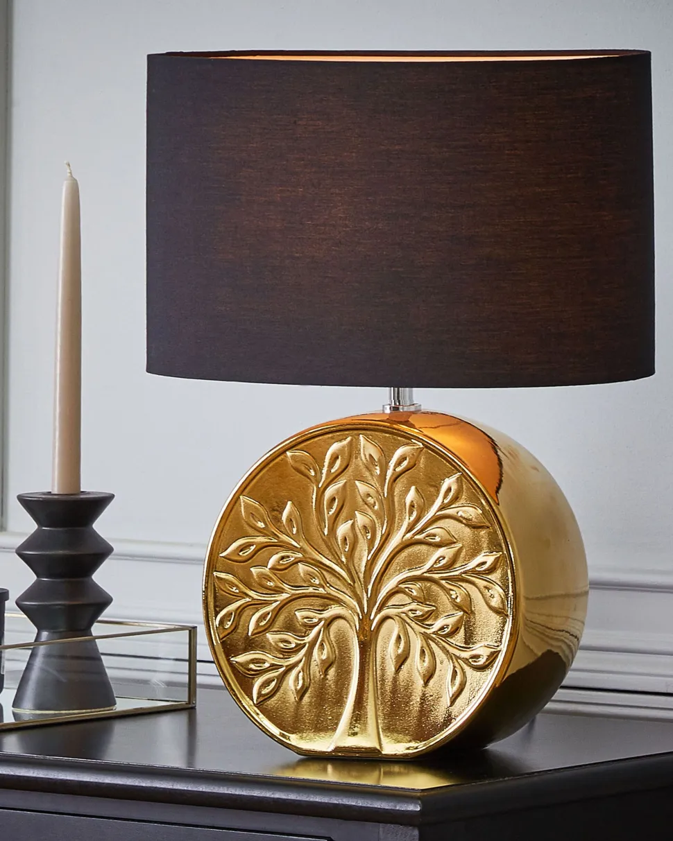 Candeeiro De Mesa Em Ceramica Dourado E Preto 48 Cm Kherlen