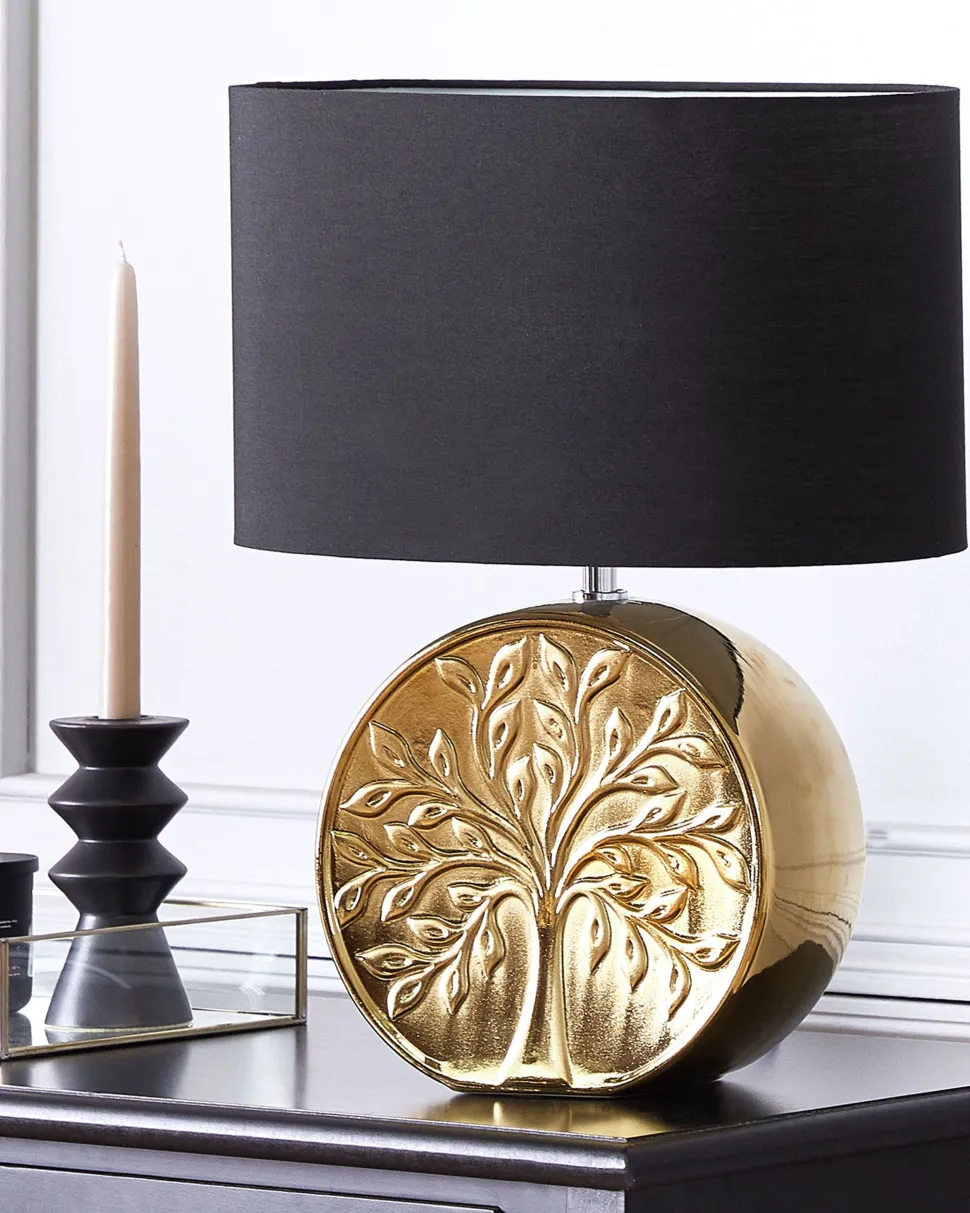 Candeeiro De Mesa Em Ceramica Dourado E Preto 48 Cm Kherlen