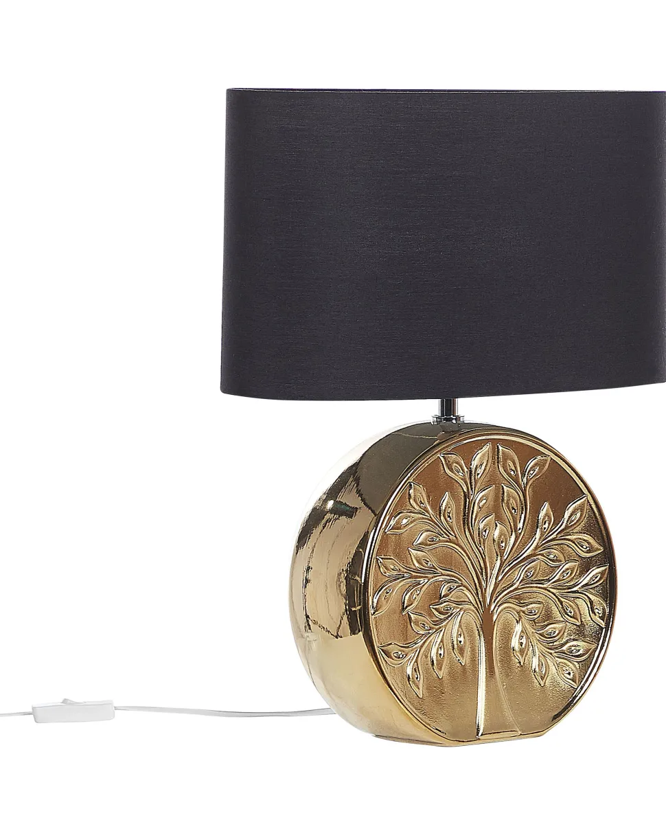 Candeeiro De Mesa Em Ceramica Dourado E Preto 48 Cm Kherlen