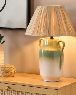 Candeeiro De Mesa Em Ceramica Verde E Branco 53 Cm Limones