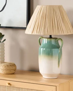 Candeeiro De Mesa Em Ceramica Verde E Branco 53 Cm Limones