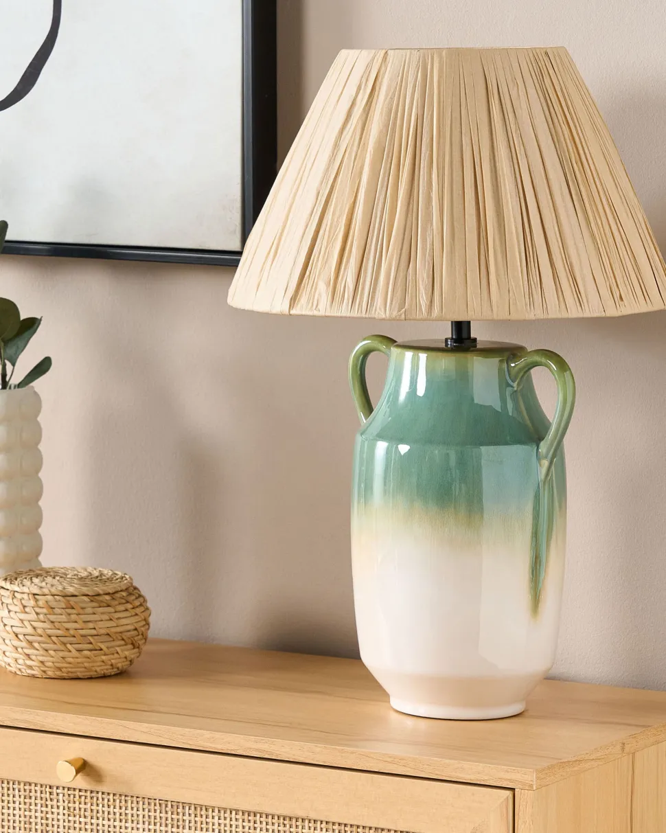 Candeeiro De Mesa Em Ceramica Verde E Branco 53 Cm Limones