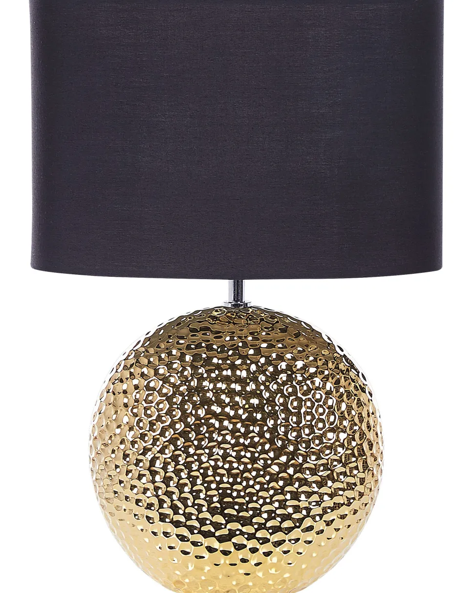 Candeeiro De Mesa Em Ceramica Dourada E Preto 51 Cm Nasva