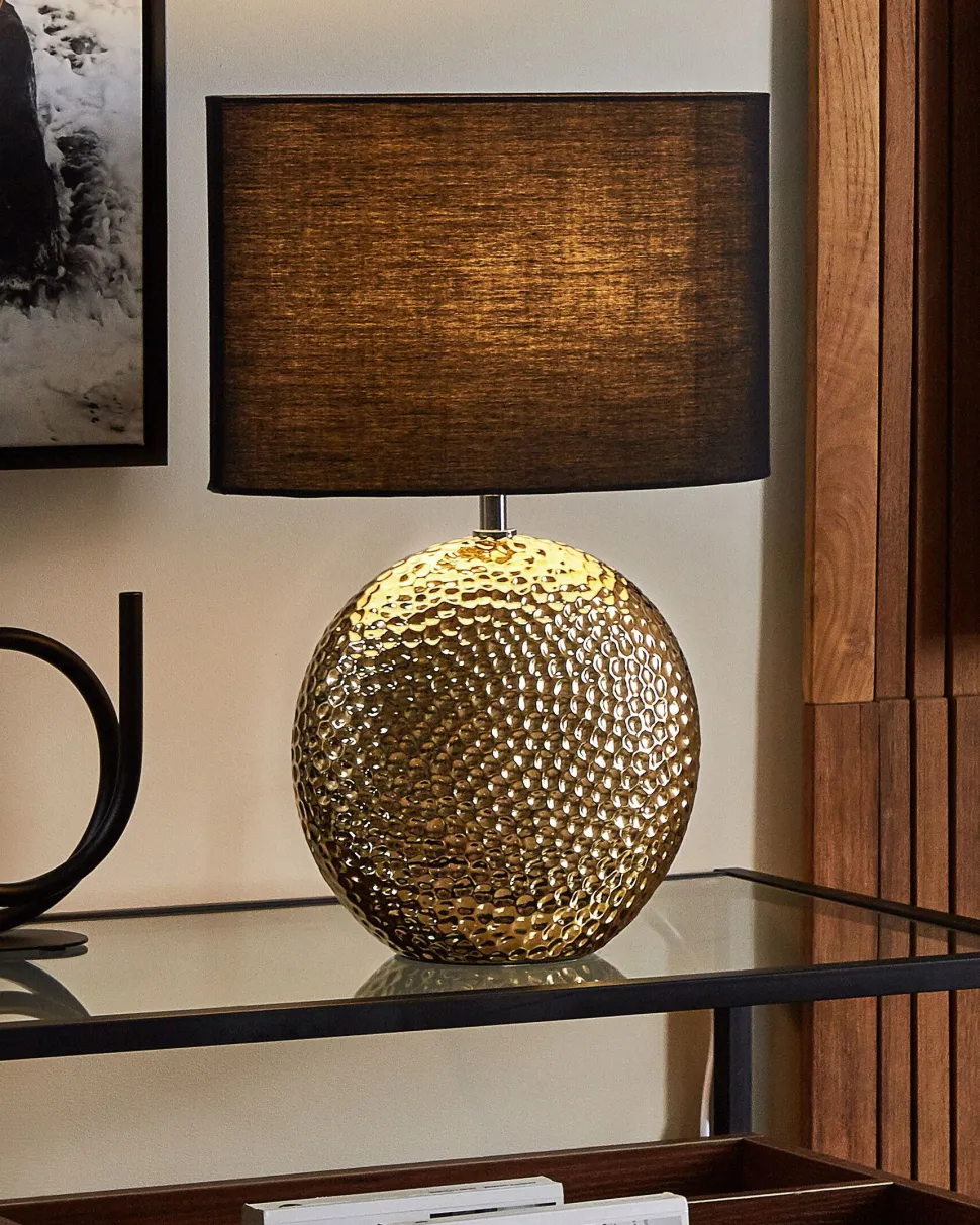 Candeeiro De Mesa Em Ceramica Dourada E Preto 51 Cm Nasva