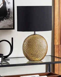 Candeeiro De Mesa Em Ceramica Dourada E Preto 51 Cm Nasva