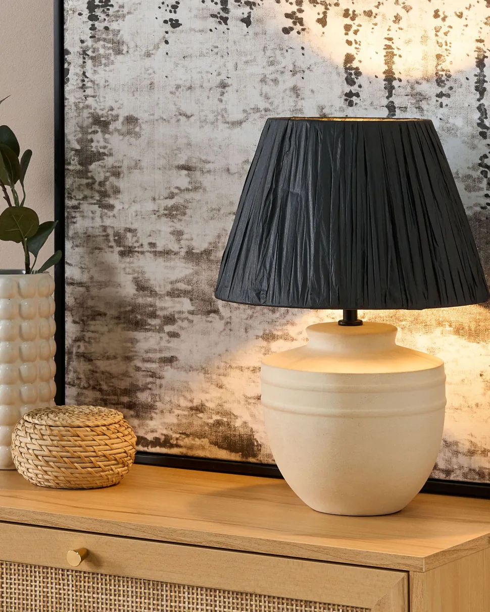 Candeeiro De Mesa Em Ceramica Creme 44 Cm Tigre