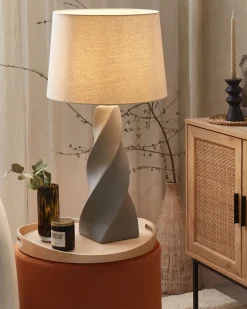 Candeeiro De Mesa Em Ceramica Cinzento E Creme 71 Cm Belaya