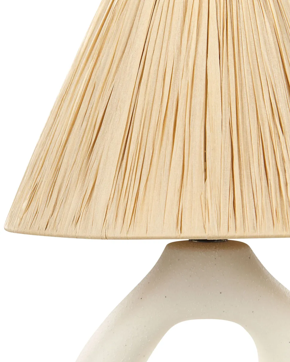 Candeeiro De Mesa Em Ceramica Branca 42 Cm Barbas