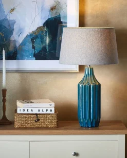 Candeeiro De Mesa Em Ceramica Azul Abava