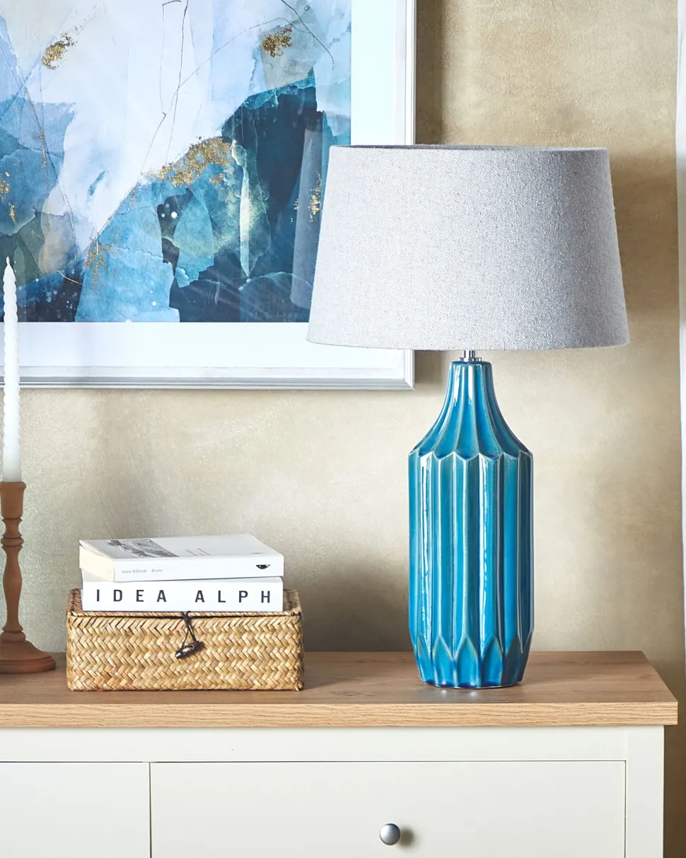 Candeeiro De Mesa Em Ceramica Azul Abava