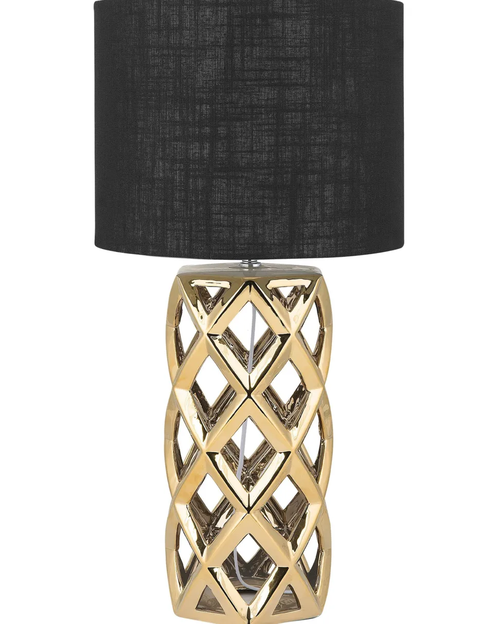 Candeeiro De Mesa Em Ceramica Dourada E Preto 71 Cm Selja