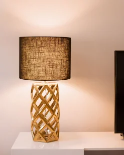 Candeeiro De Mesa Em Ceramica Dourada E Preto 71 Cm Selja