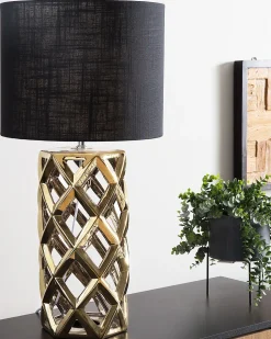 Candeeiro De Mesa Em Ceramica Dourada E Preto 71 Cm Selja