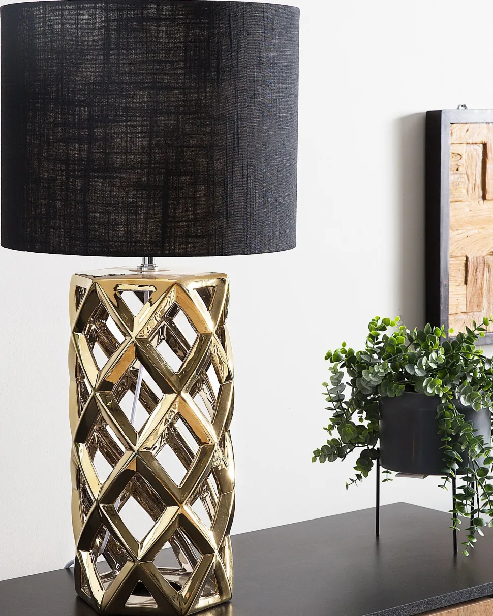 Candeeiro De Mesa Em Ceramica Dourada E Preto 71 Cm Selja