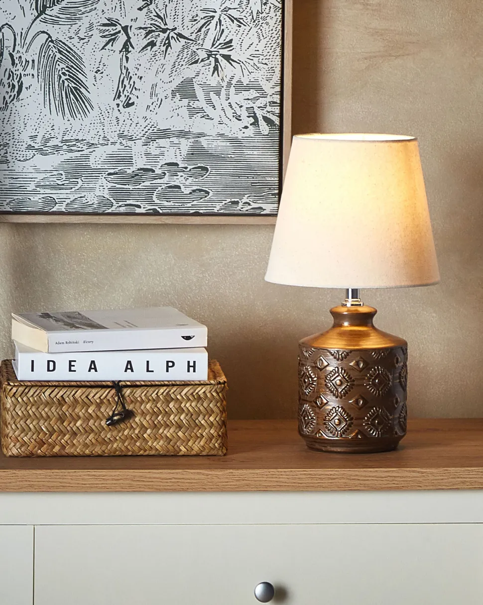 Candeeiro De Mesa Em Ceramica Cor De Cobre Rosanna