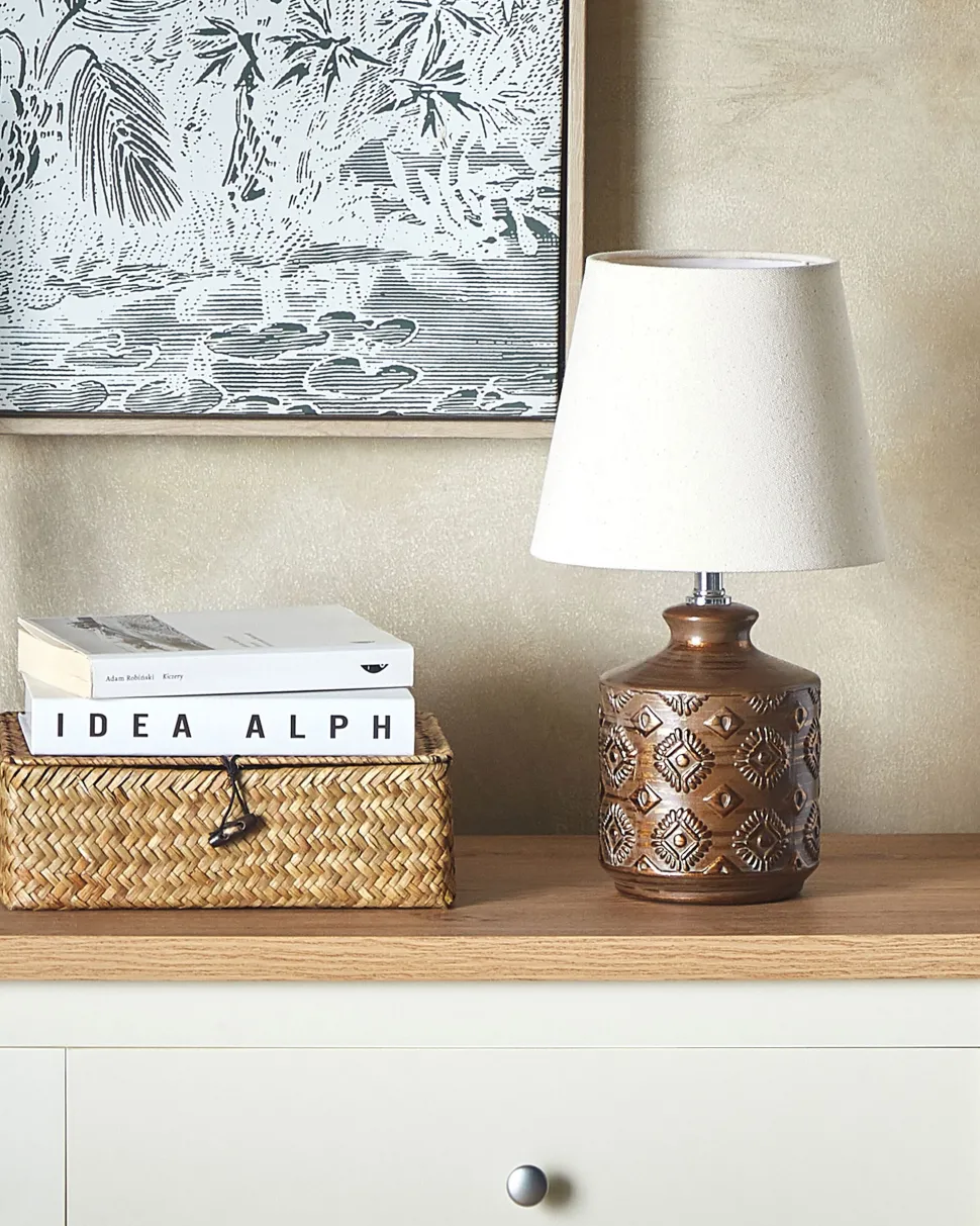 Candeeiro De Mesa Em Ceramica Cor De Cobre Rosanna