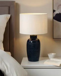Candeeiro De Mesa Em Ceramica Azul Marinho Perlis