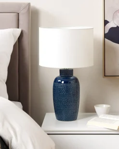 Candeeiro De Mesa Em Ceramica Azul Marinho Perlis