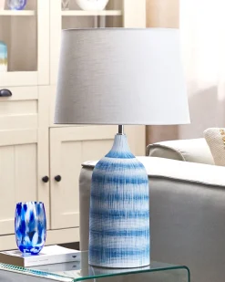 Candeeiro De Mesa Em Ceramica Azul E Creme 66 Cm Georgina