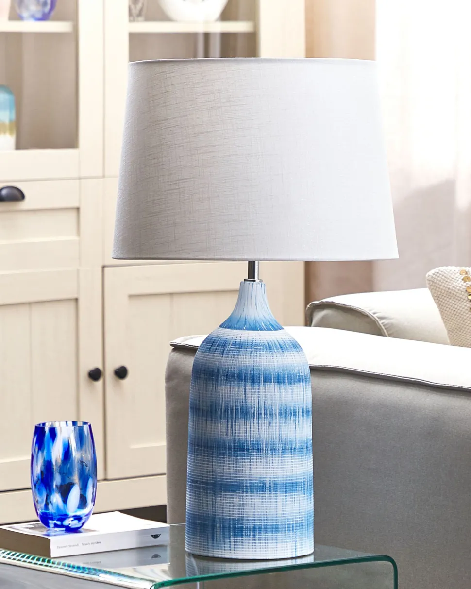 Candeeiro De Mesa Em Ceramica Azul E Creme 66 Cm Georgina