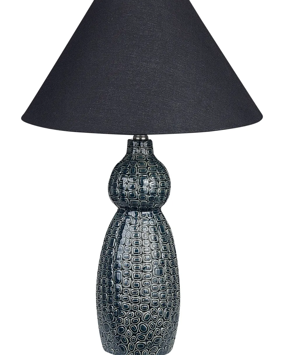 Candeeiro De Mesa Em Ceramica Azul Escuro E Preto 60 Cm Matina