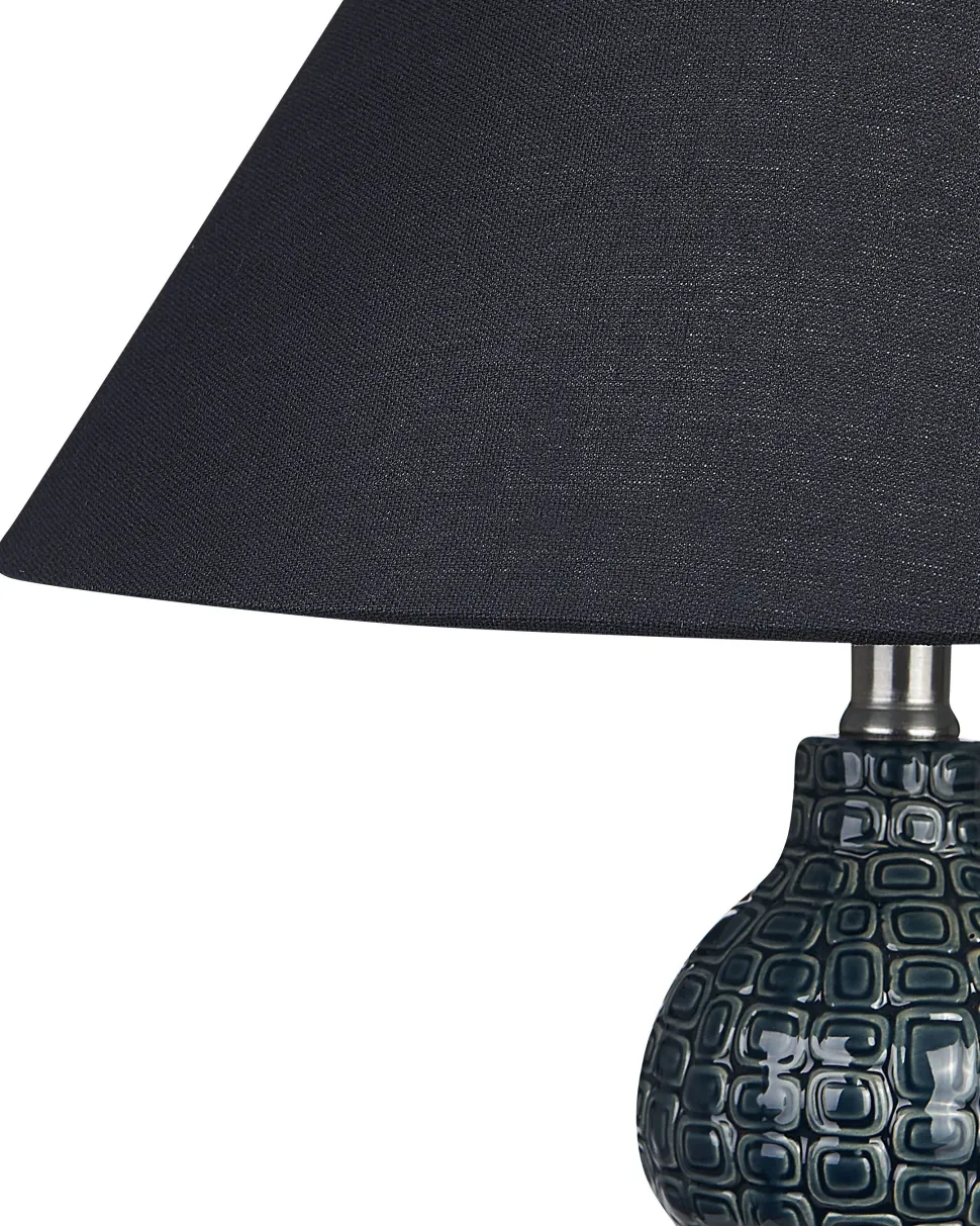 Candeeiro De Mesa Em Ceramica Azul Escuro E Preto 60 Cm Matina