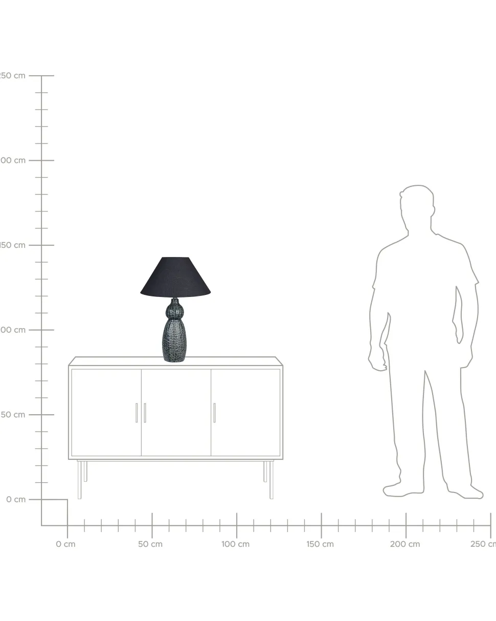 Candeeiro De Mesa Em Ceramica Azul Escuro E Preto 60 Cm Matina