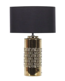 Candeeiro De Mesa Em Ceramica Dourado E Preto 48 Cm Cimarron