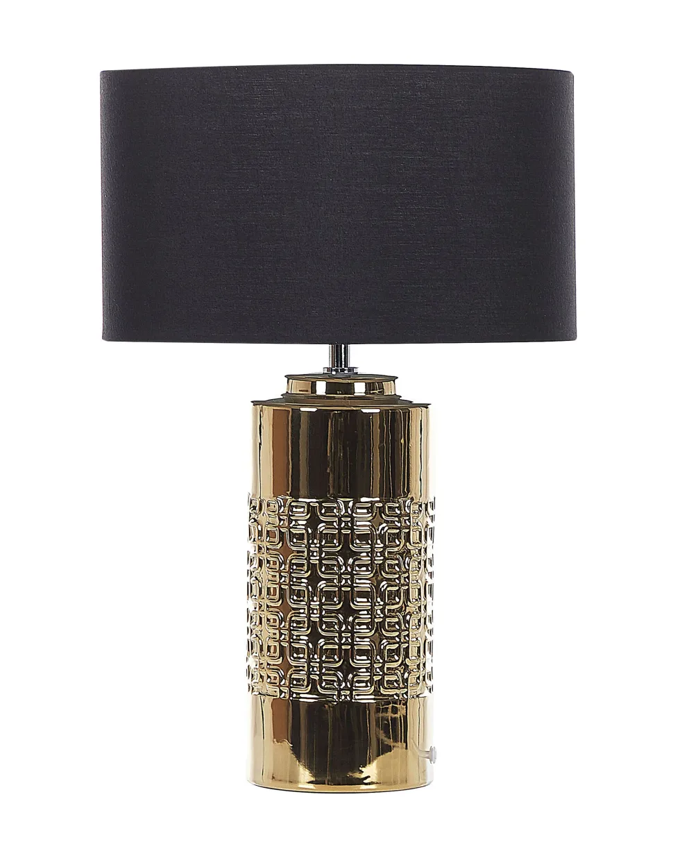 Candeeiro De Mesa Em Ceramica Dourado E Preto 48 Cm Cimarron