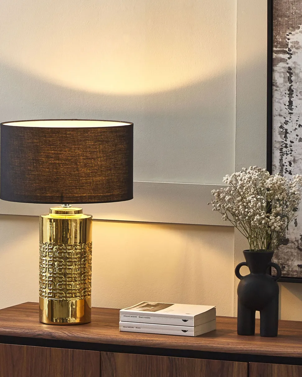 Candeeiro De Mesa Em Ceramica Dourado E Preto 48 Cm Cimarron