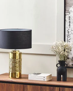 Candeeiro De Mesa Em Ceramica Dourado E Preto 48 Cm Cimarron