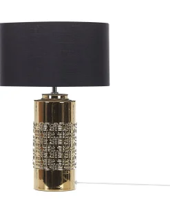 Candeeiro De Mesa Em Ceramica Dourado E Preto 48 Cm Cimarron