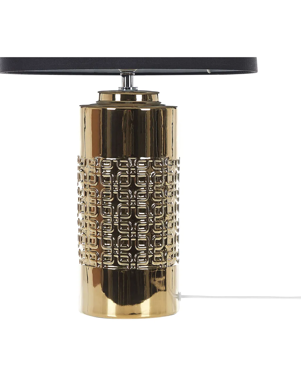 Candeeiro De Mesa Em Ceramica Dourado E Preto 48 Cm Cimarron