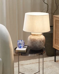 Candeeiro De Mesa Em Ceramica Creme E Branco 47 Cm Mareb