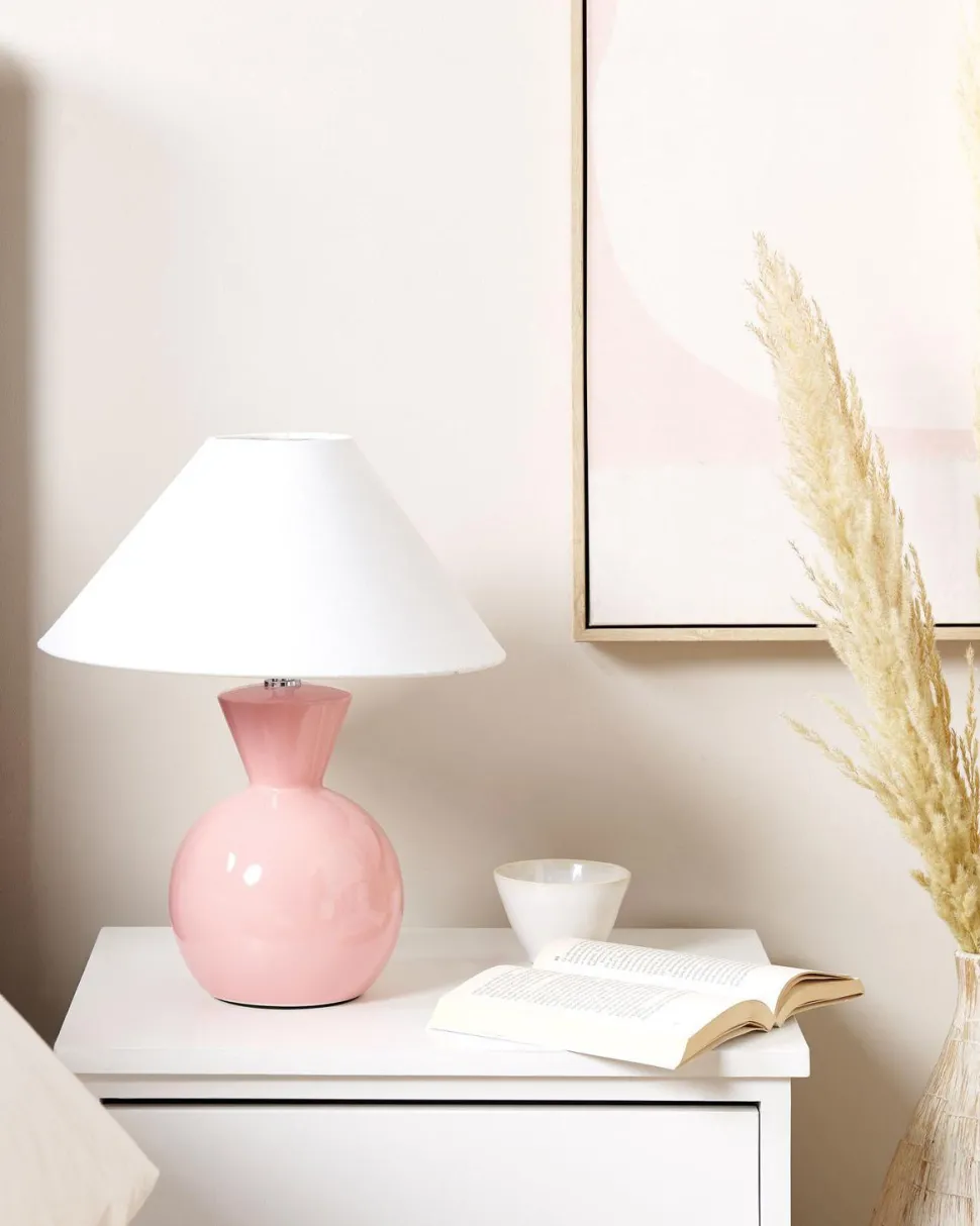 Candeeiro De Mesa Em Ceramica Rosa Ferry