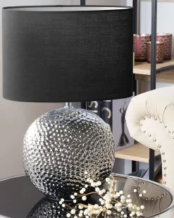 Candeeiro De Mesa Em Ceramica Prateada E Preto 51 Cm Nasva
