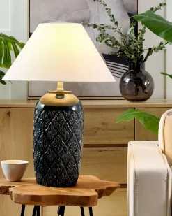 Candeeiro De Mesa Em Ceramica Azul Escura Telire