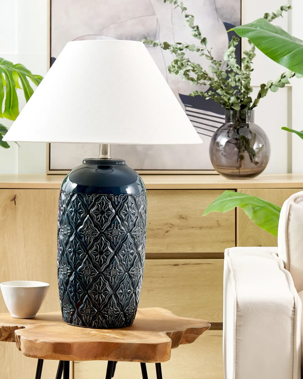 Candeeiro De Mesa Em Ceramica Azul Escura Telire